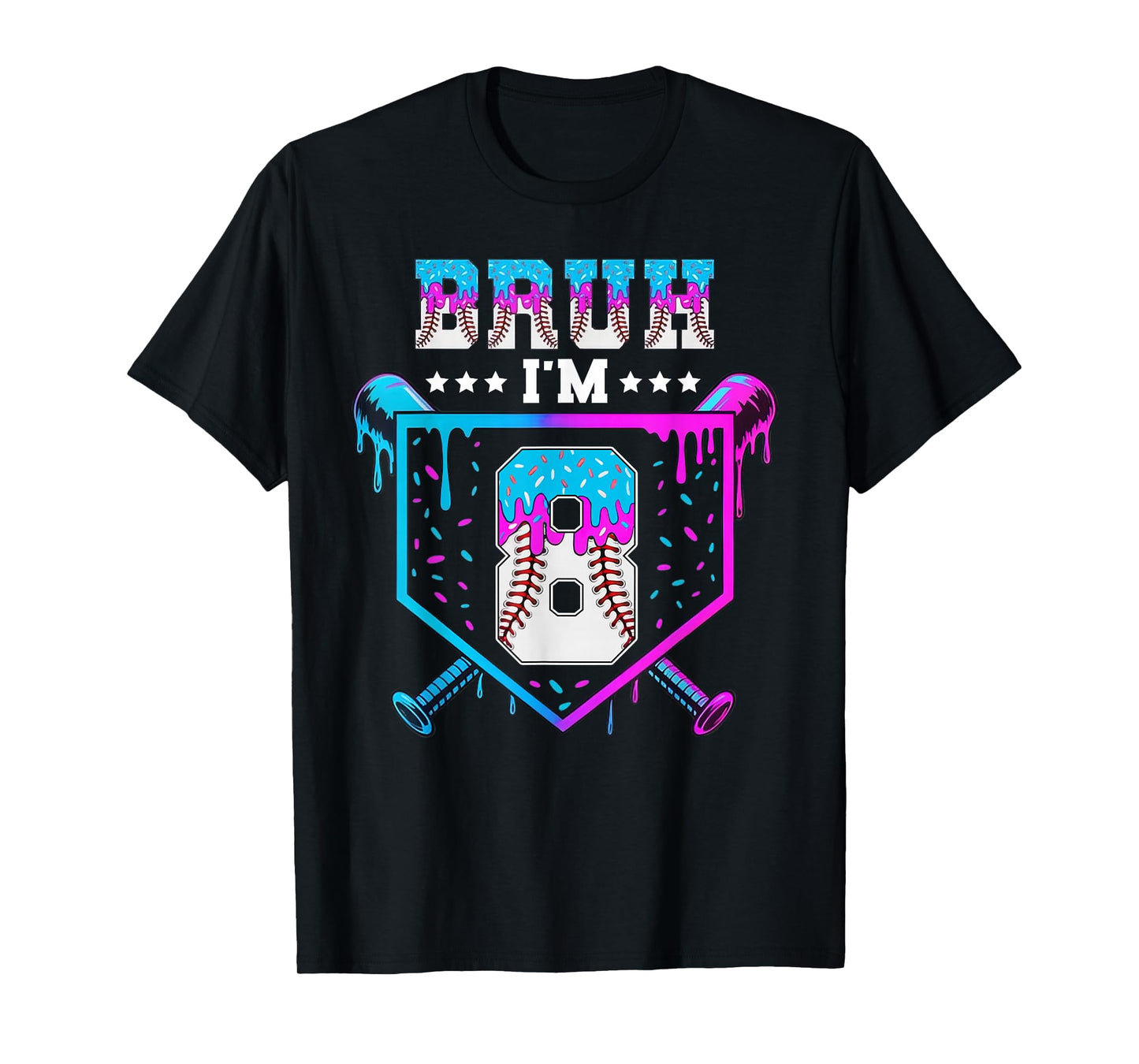 Bruh 8th Birthday Boy Baseball Ice Cream Drip 8 Year Old Boy T-Shirt