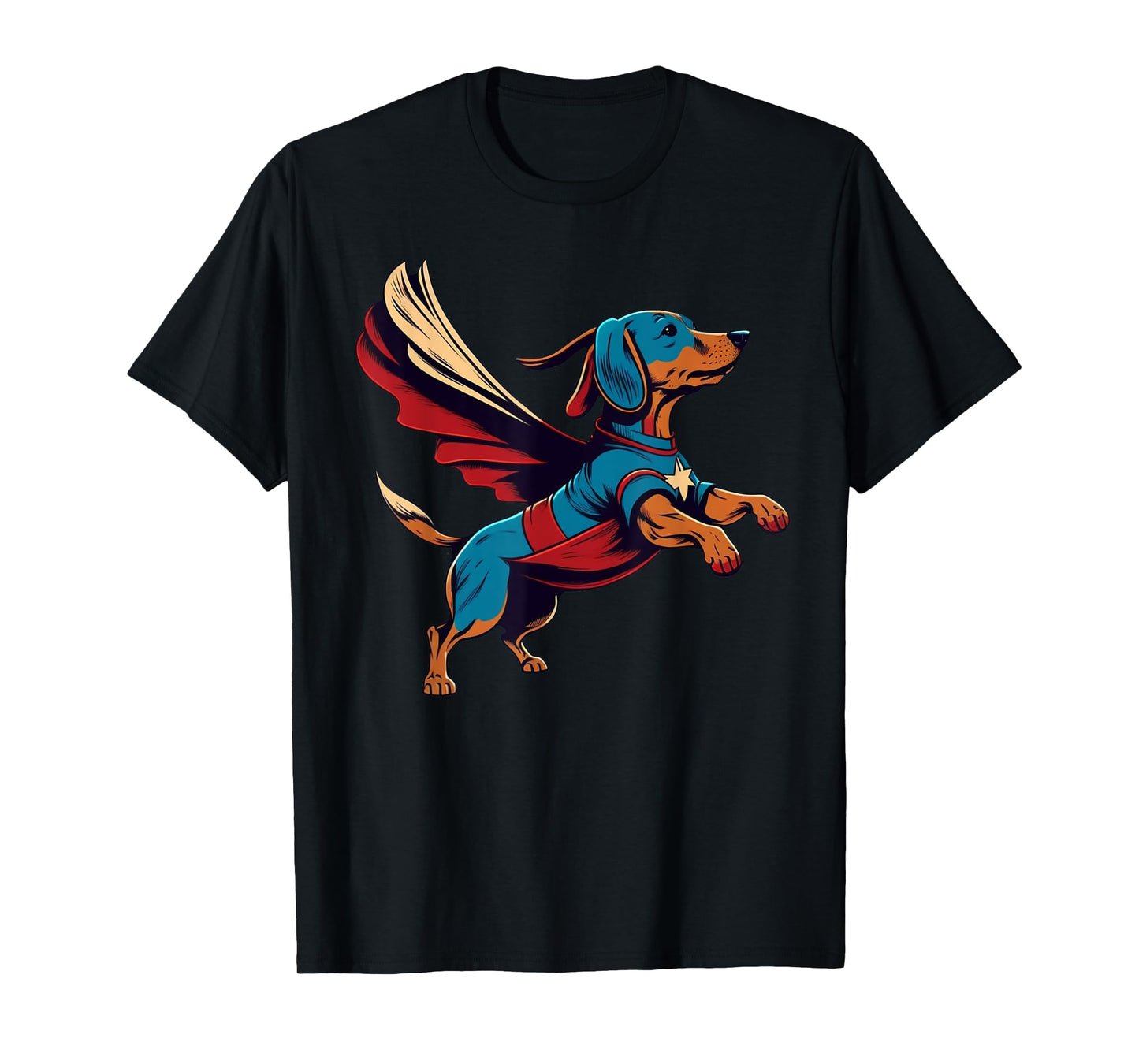 Superhero Dachshund Red Cape Super Hero Dog T-Shirt for Men Women Kids
