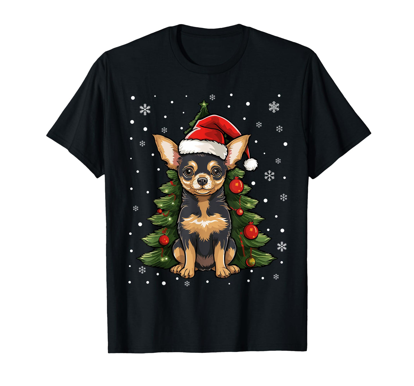 Chihuahua Dog Christmas Tree Santa Hat Xmas Pajama T-Shirt