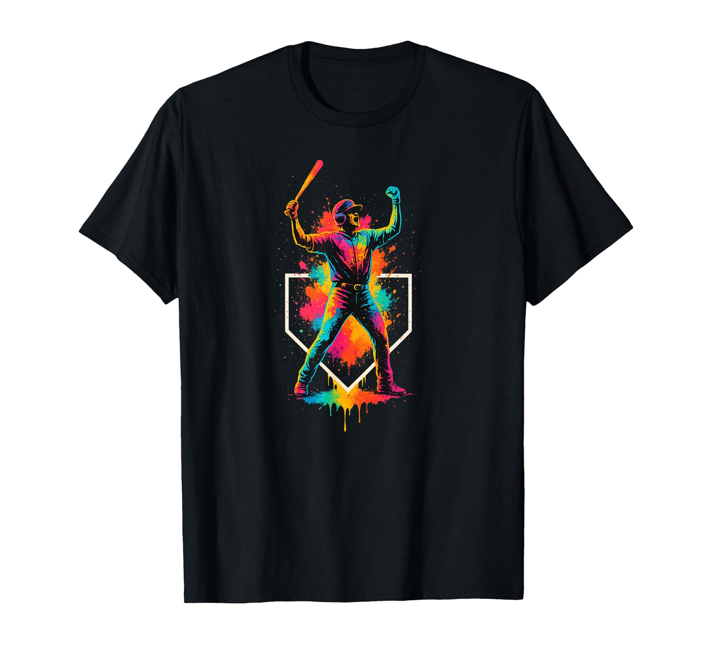 Colorful Splash Baseball Batter Swing with Home Plate Youth T-Shirt