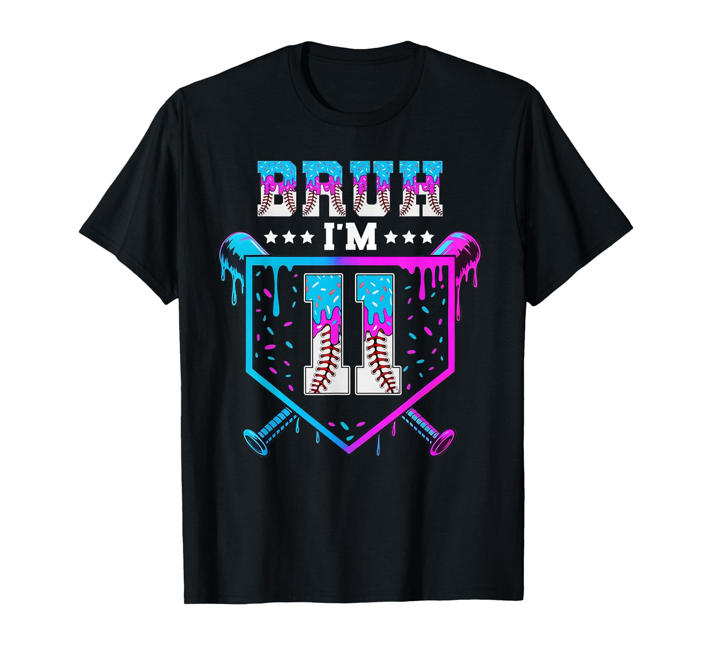 Bruh 11th Birthday Boy Baseball Ice Cream Drip 11 Year Old T-Shirt