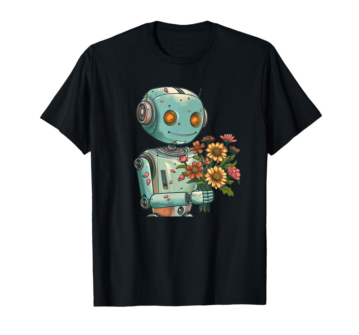 Robot with Bloom and Flowers Outfit for Boys and Girls T-Shirt