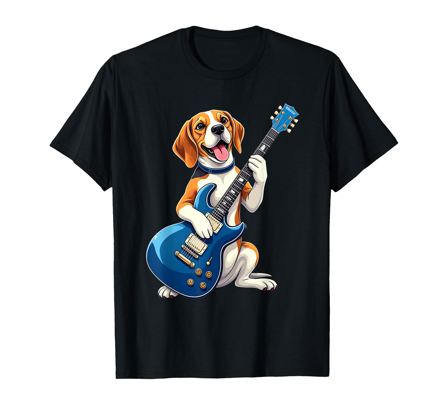 Funny Beagle Dog Playing Electric Guitar Design Music Lovers T-Shirt