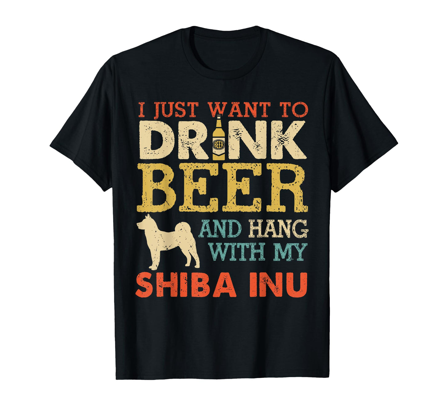 Shiba Inu Dad Drink Beer Hang With Dog Funny Men Vintage T-Shirt