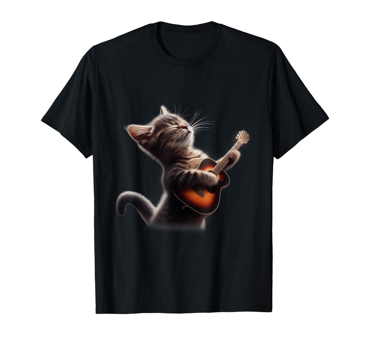 Cat Playing Guitar - Funny Rock Music Guitar Cat T-Shirt for Men Women Kids