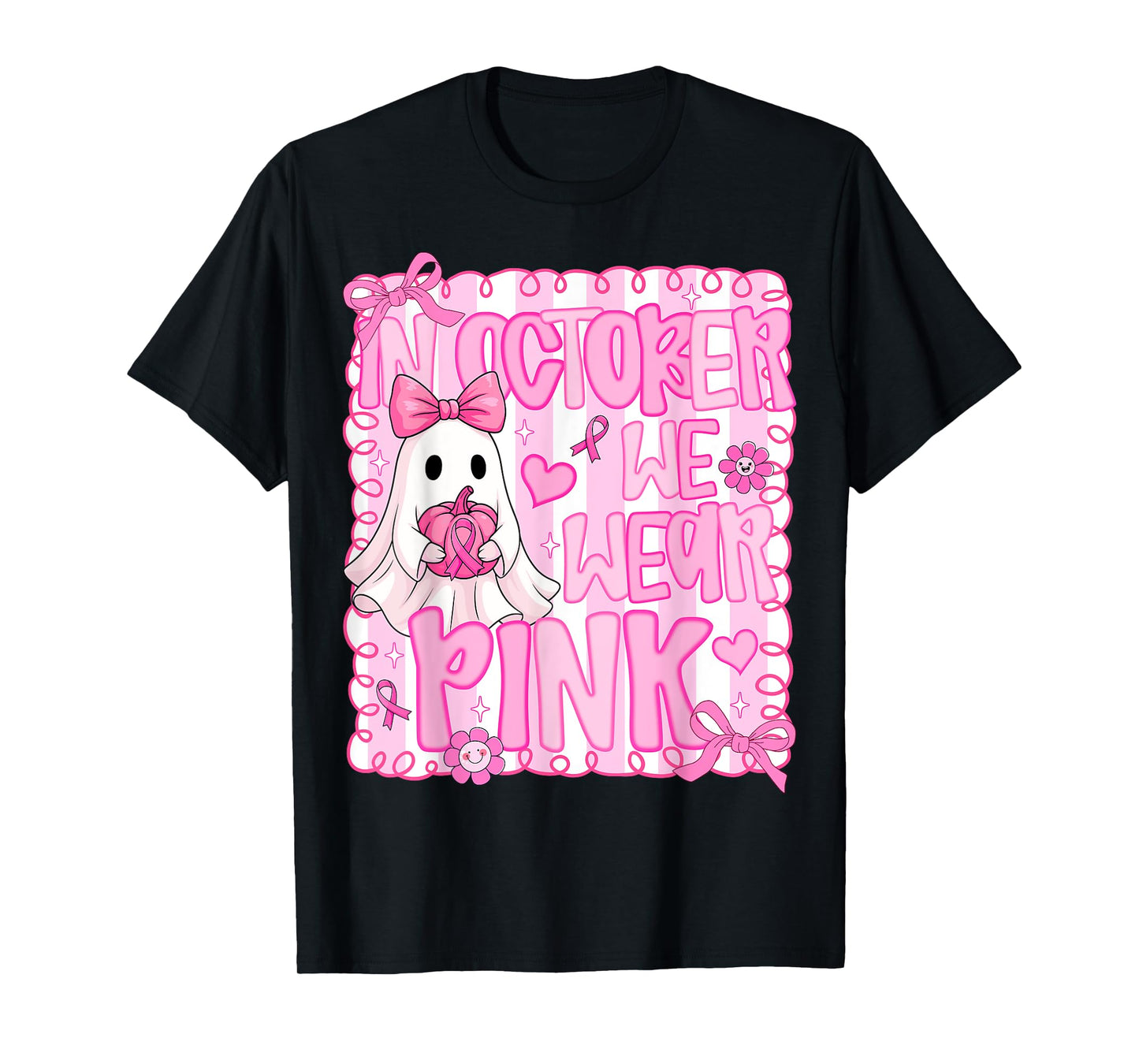 In October We Wear Pink Cute Ghost Halloween Breast Cancer T-Shirt