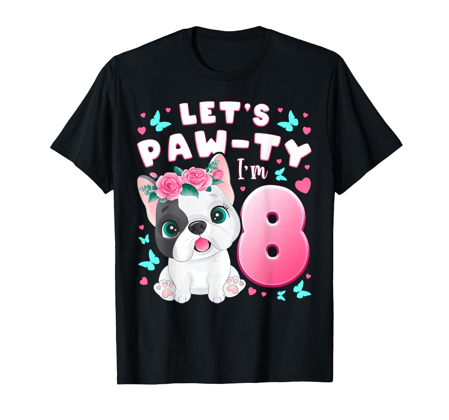8th Birthday Girl 8 Years Dog Puppy Number 8 T-Shirt