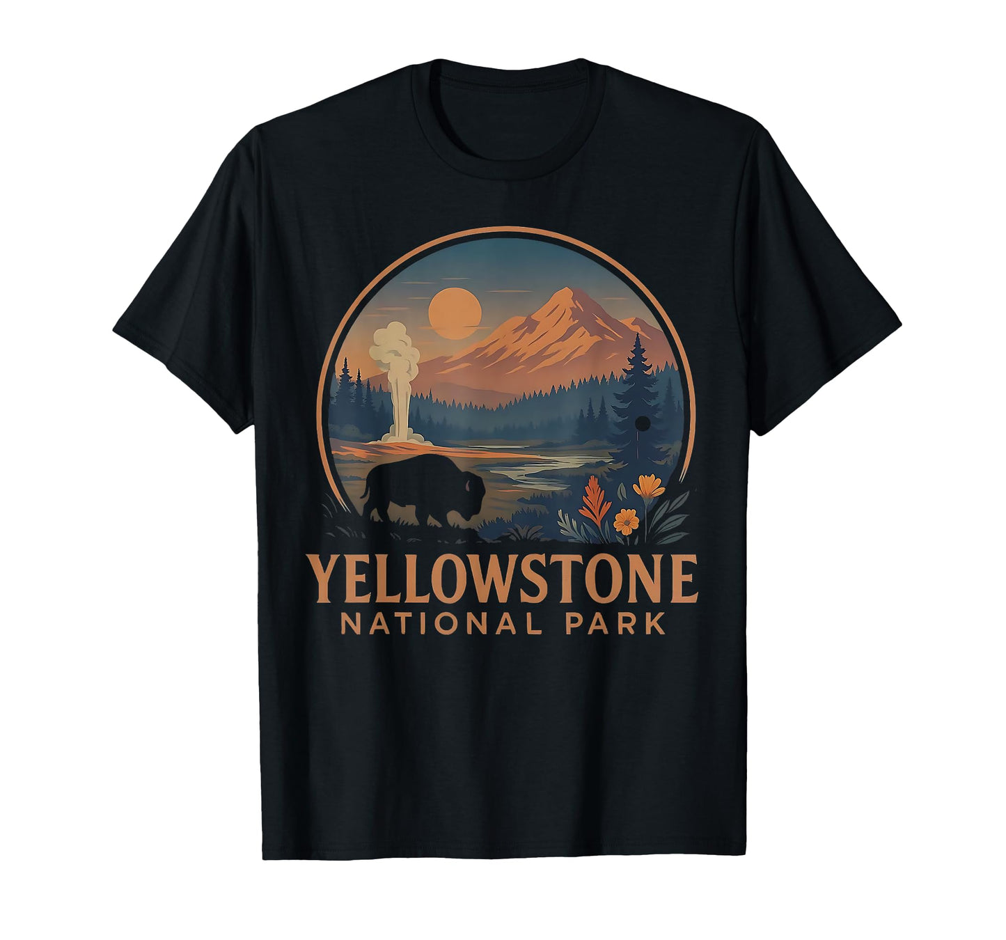 Yellowstone National Park US Bison Vintage Hiking Camping T-Shirt