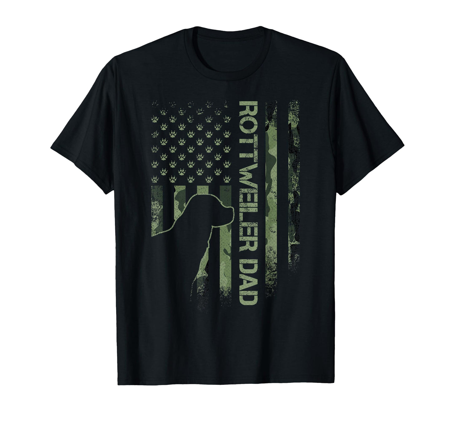 Vintage USA Camo Flag Proud Rottweiler Dad Rottie Silhouette T-Shirt