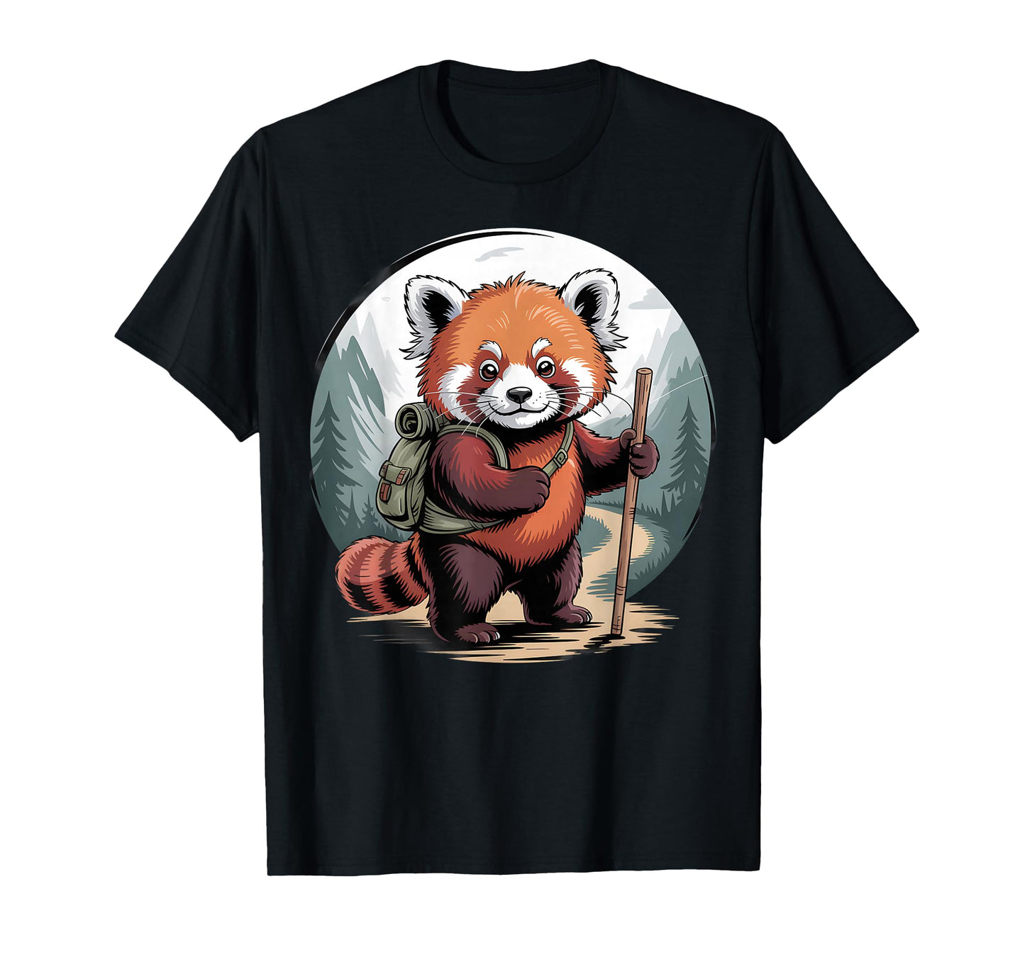 Adorable Red Panda Hiking in Forest with Backpack T-Shirt