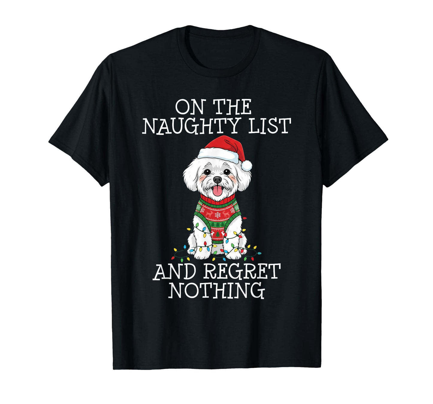 Funny Christmas Bichon Frise Naughty List T-Shirt