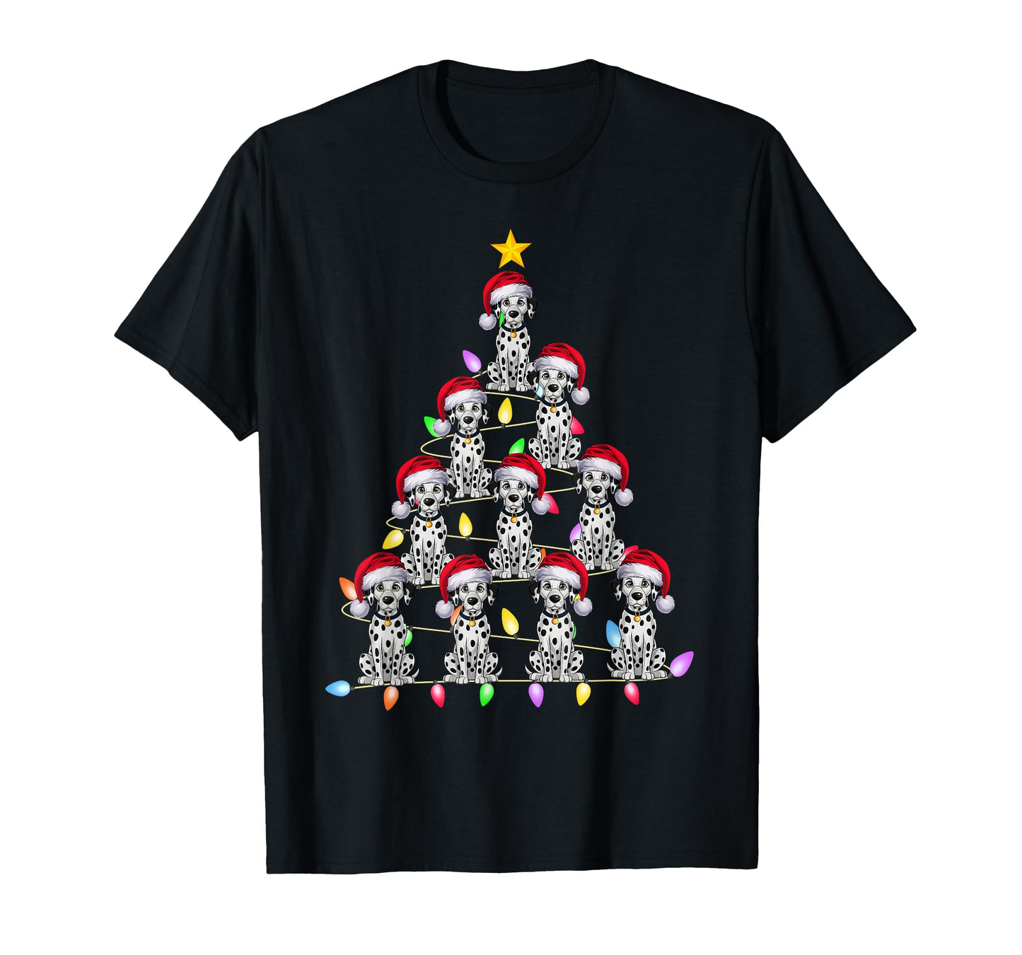 Christmas Tree Lights Men Women Santa Dalmatian Dog Xmas PJs T-Shirt
