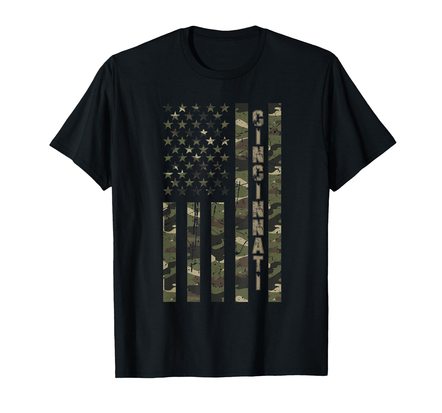 Cincinnati United States Distressed Camo w US Flag T-Shirt