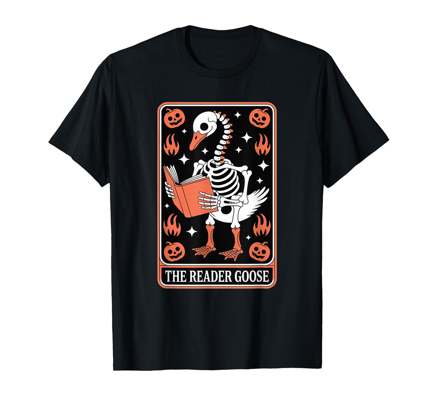 Skeleton Goose Reading Book Halloween Design for Readers T-Shirt