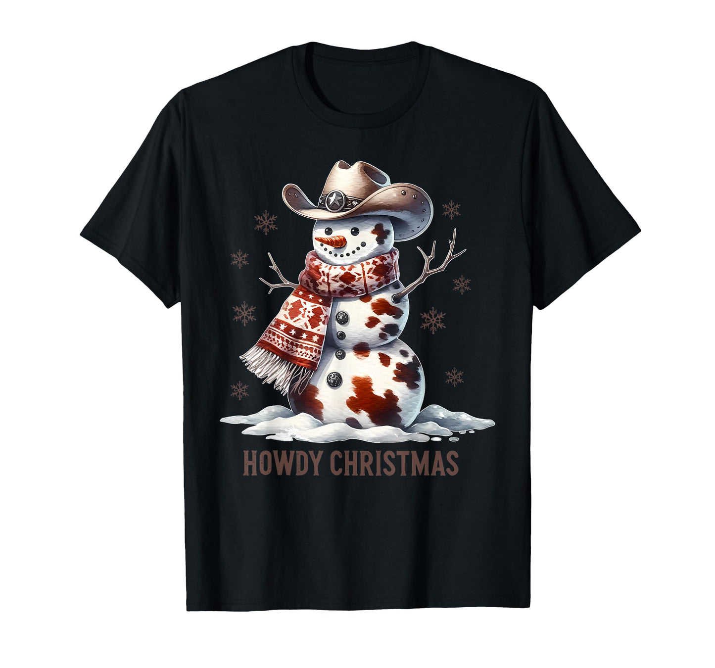 Howdy Christmas Cowhide Snowman Western Country Cowboy Xmas T-Shirt