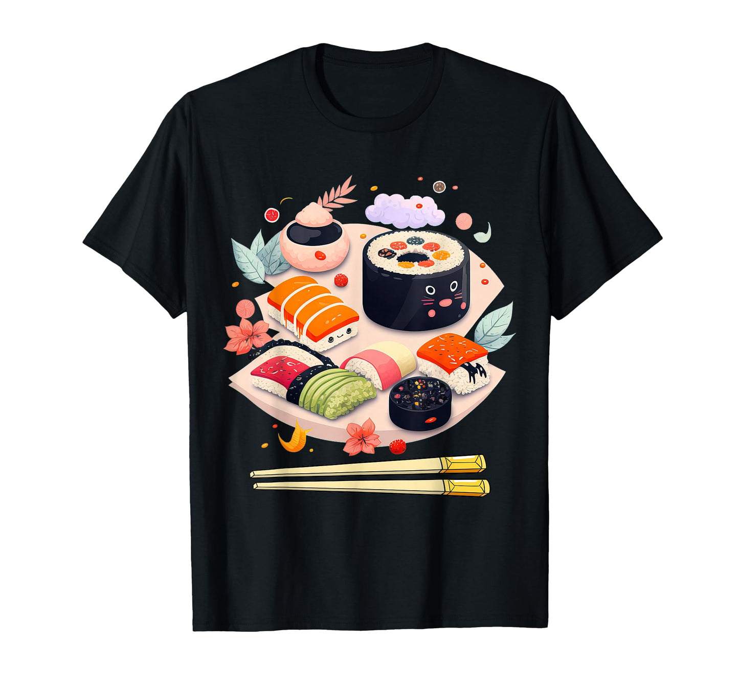 Happy Sushi Anime Kawaii Set Japanese Food Lover Otaku Manga T-Shirt