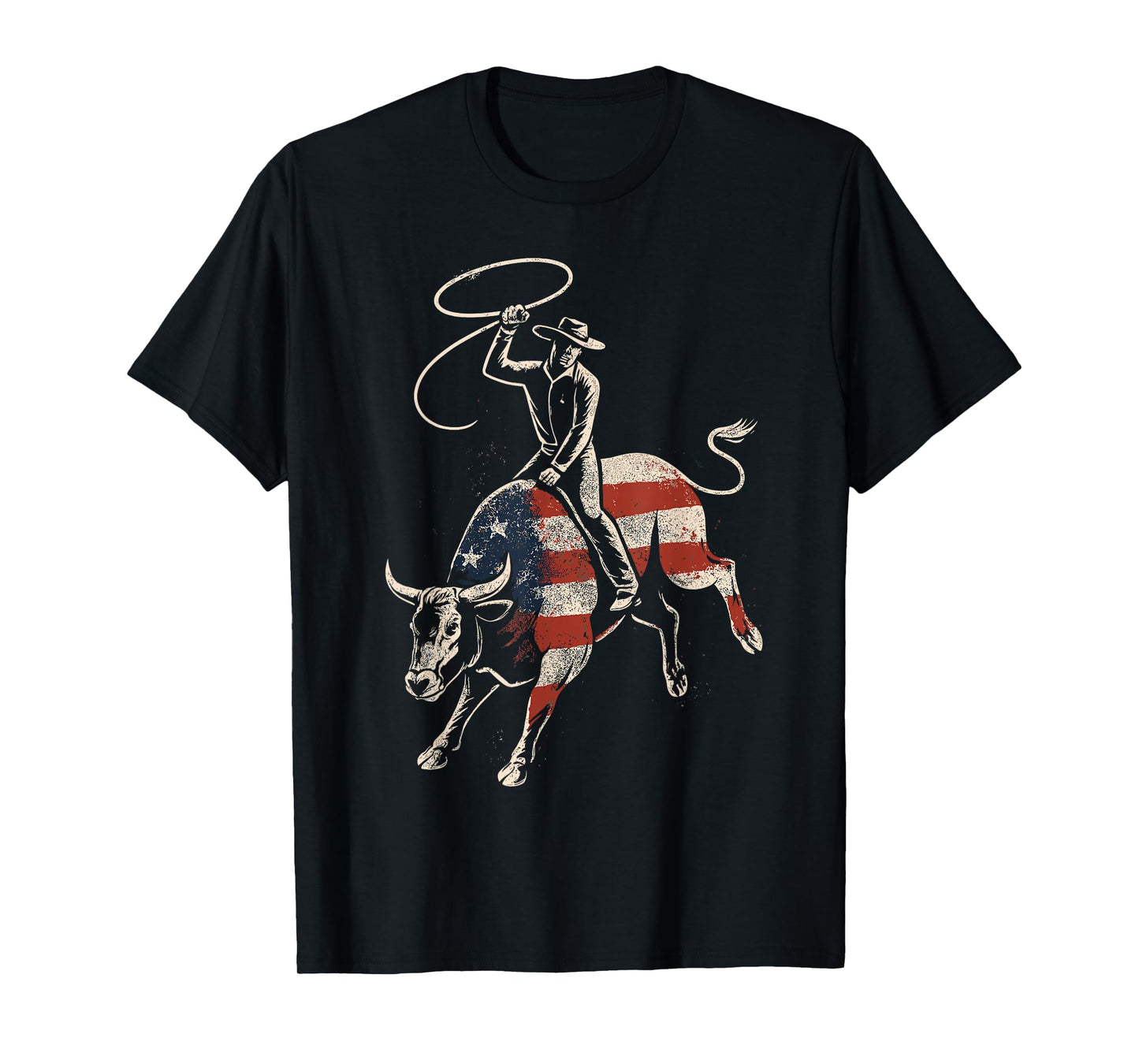 American Rodeo Bull Rider USA Flag Patriotic Western Cowboy T-Shirt