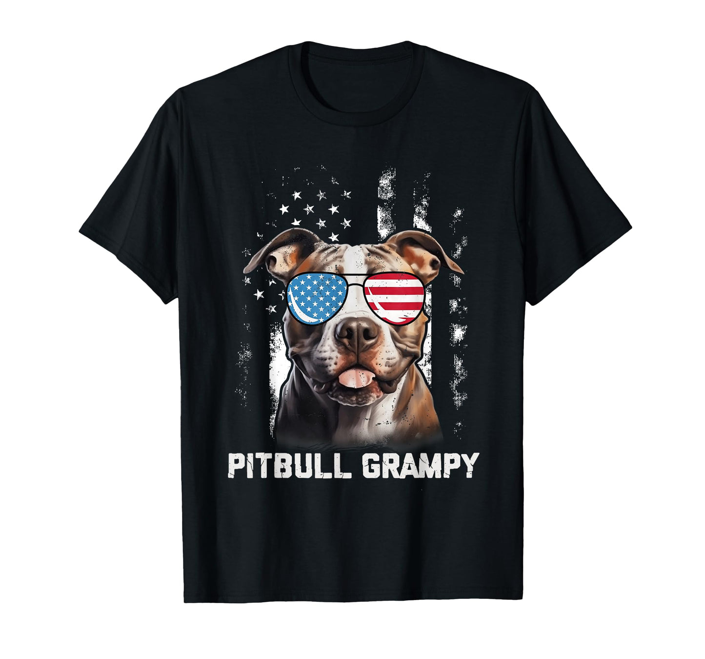 Pitbull Grampy American Flag Sunglasses 4th Of July Dog T-Shirt