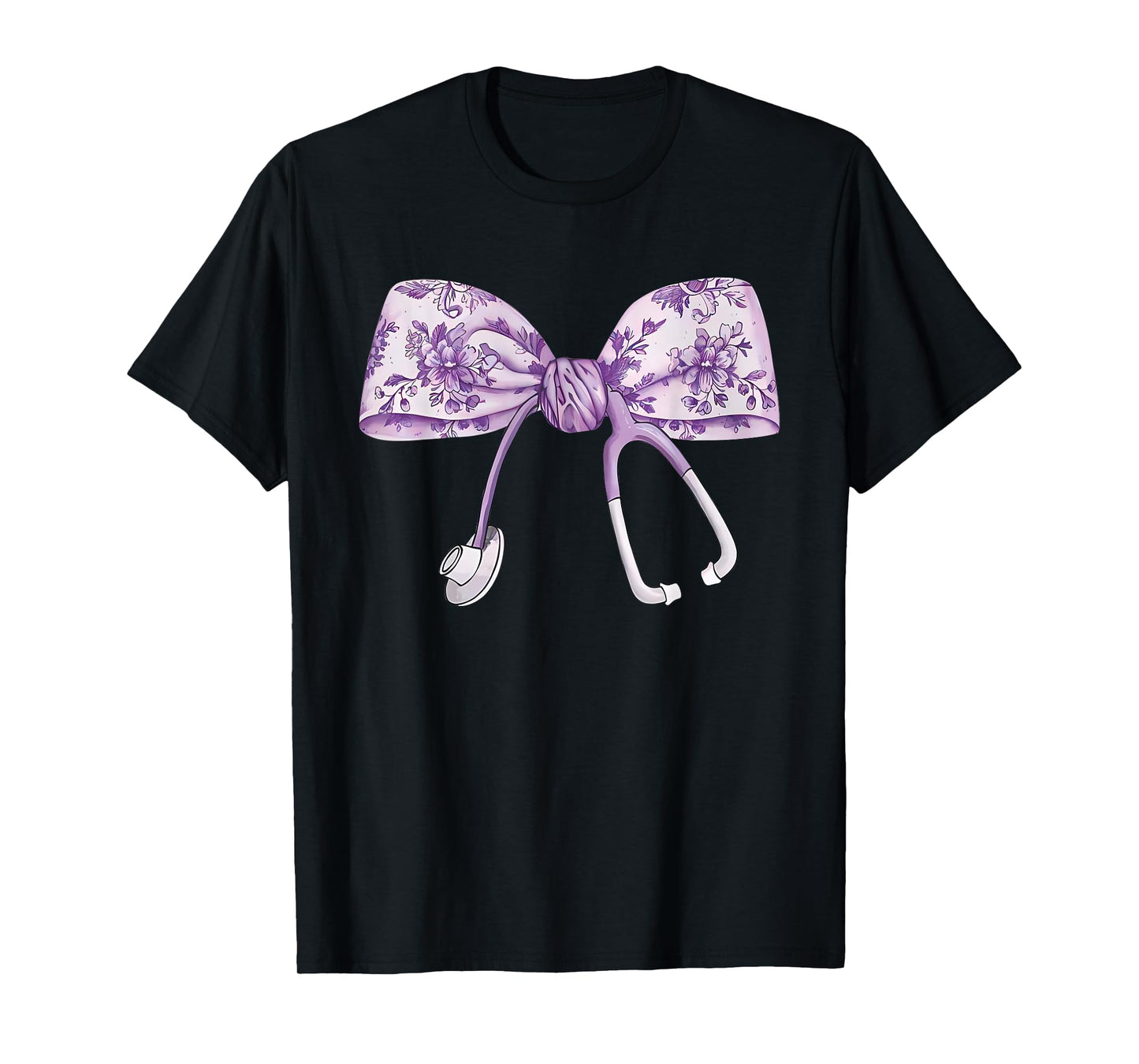 Cute Floral purple Coquette Bow Stethoscope Nurse Doctor T-Shirt