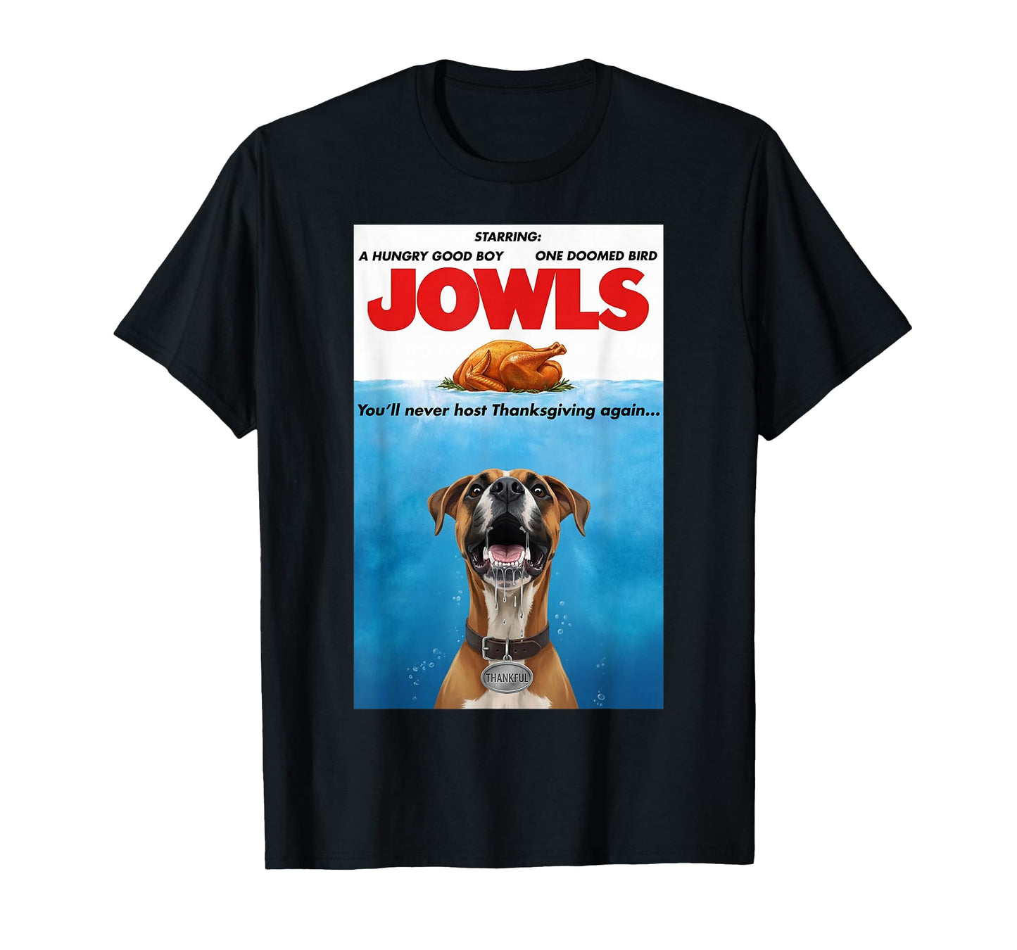 Funny Jowls Thanksgiving Boxer and Turkey T-Shirt