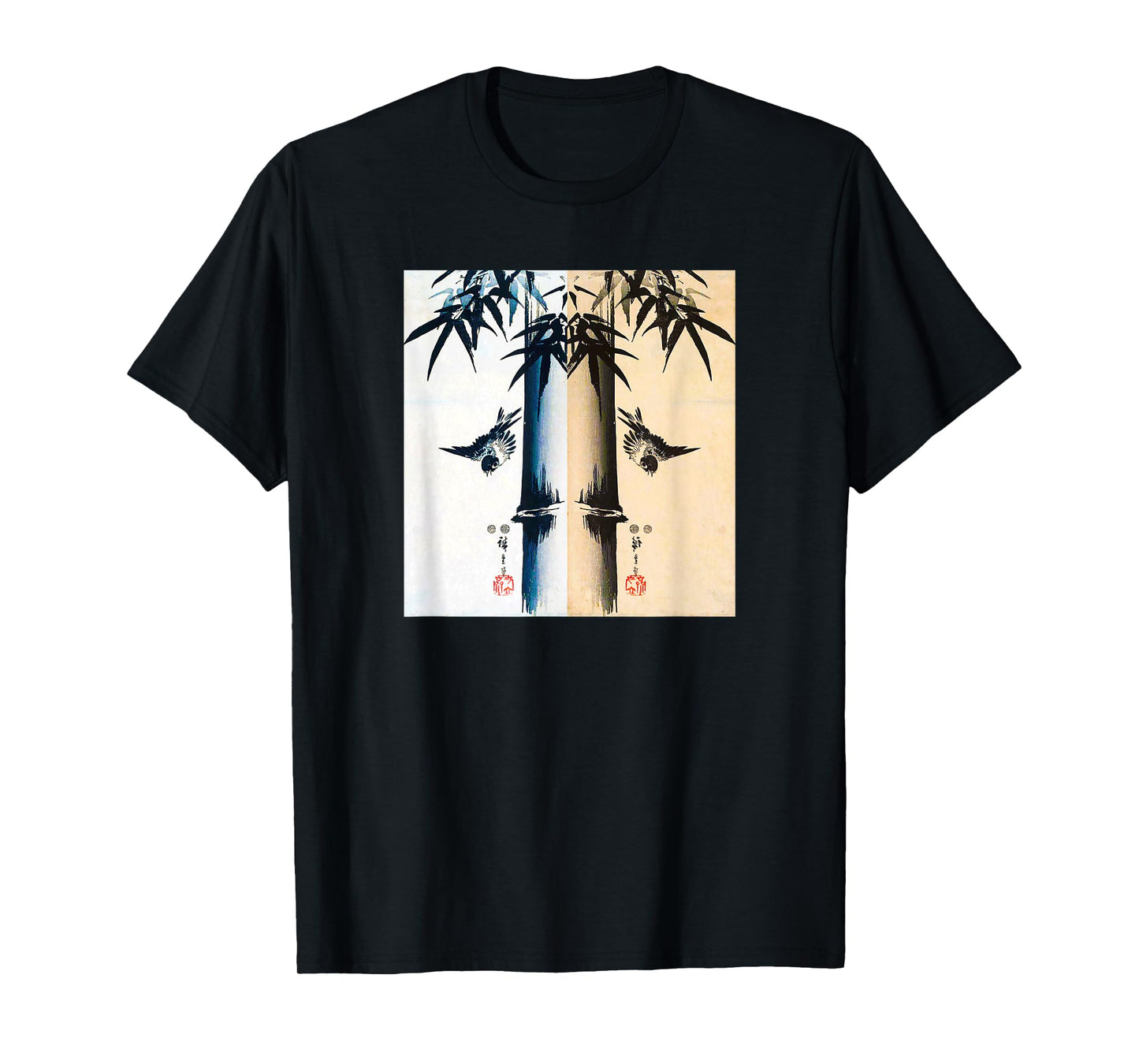 Japanese Bird and Bamboo Ancient Japanese Art Design T-Shirt