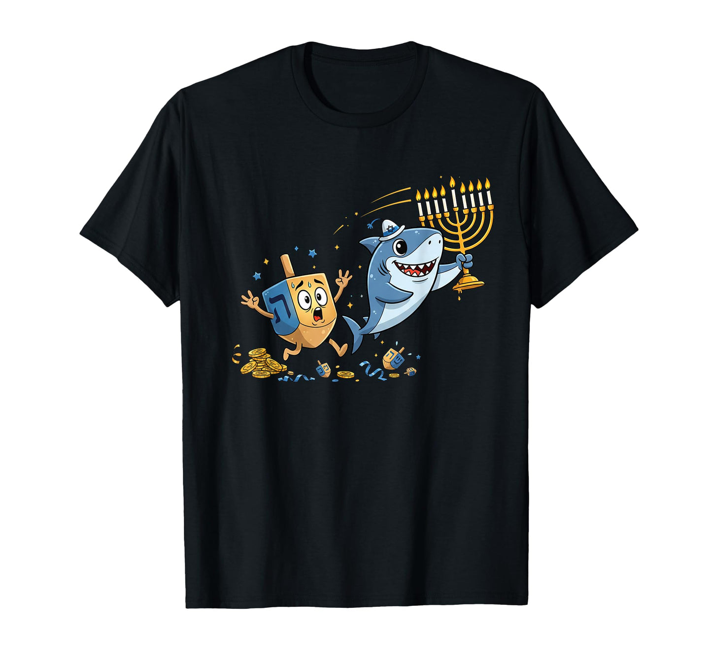 Funny Shark Dreidel Menorah Hanukkah Kids Womens Mens T-Shirt
