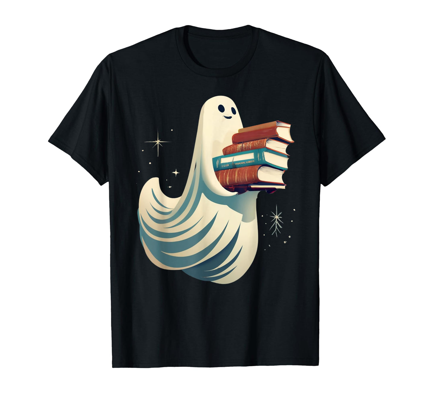Friendly Ghost Carrying Books Halloween Graphic T T-Shirt