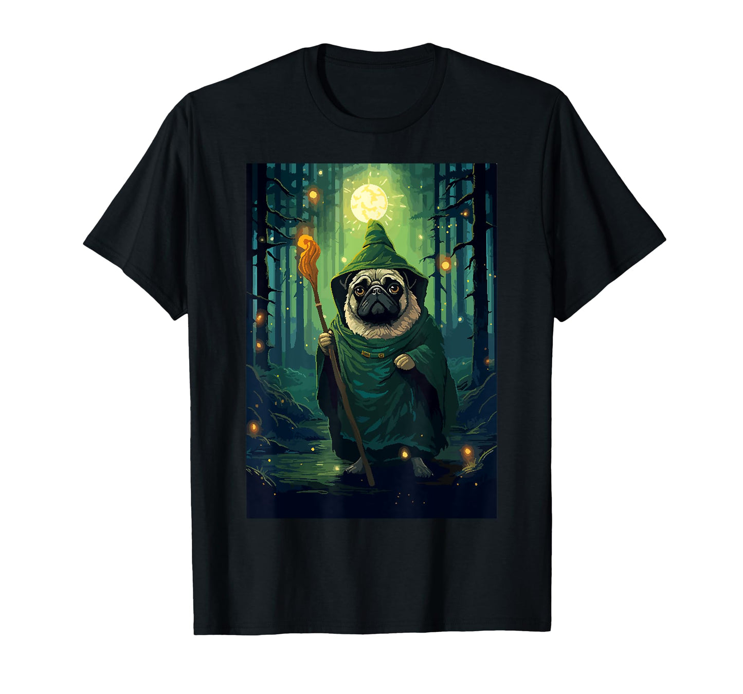 Pug Wizard Cute Funny Dog Pixel Art T-Shirt for Men Women Kids