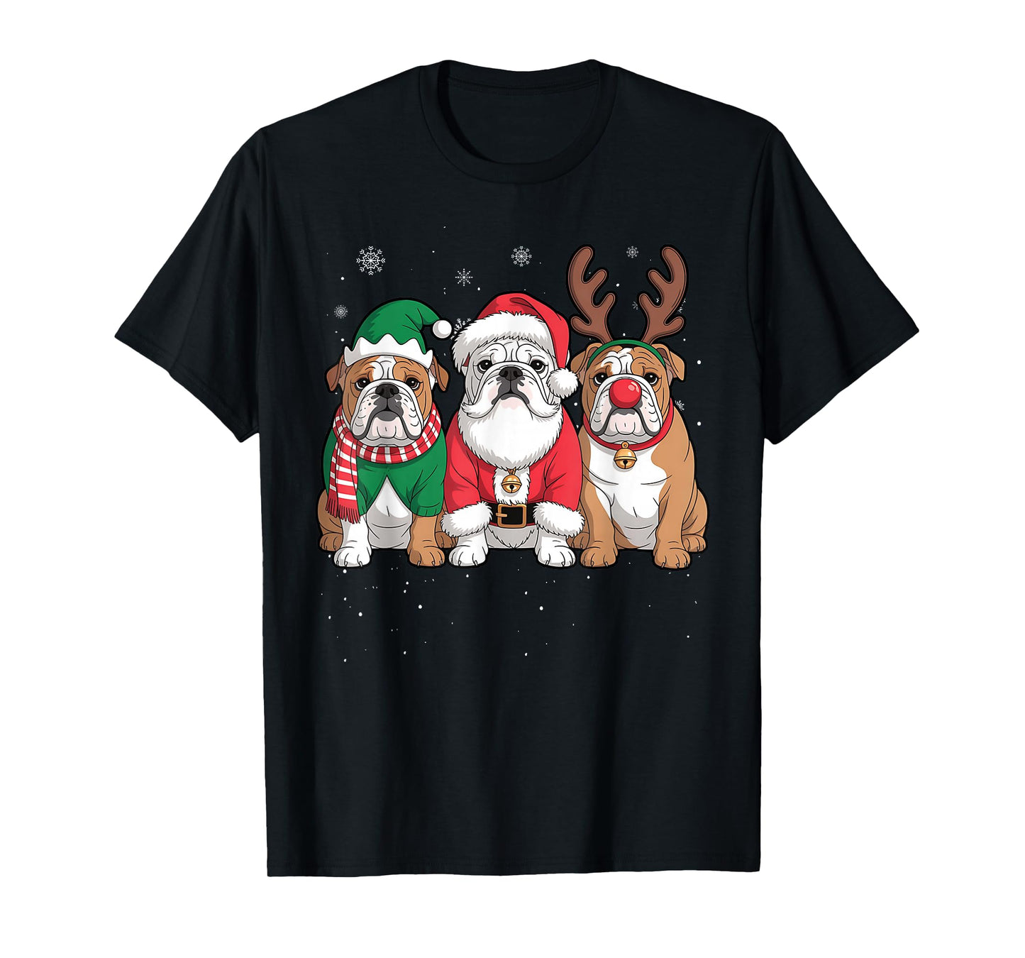 Funny Santa Reindeer English Bulldog Dog Women Men Christmas T-Shirt