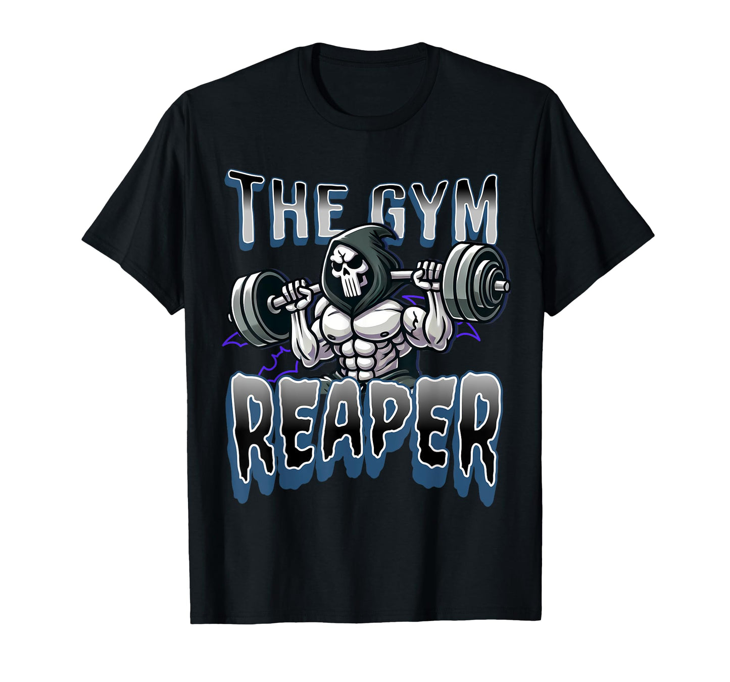 Grim Reaper Workout Gym Halloween T-Shirt: Gym Reaper Design, Black, Unisex-Adults, Short Sleeve, T-Shirt, Size Small