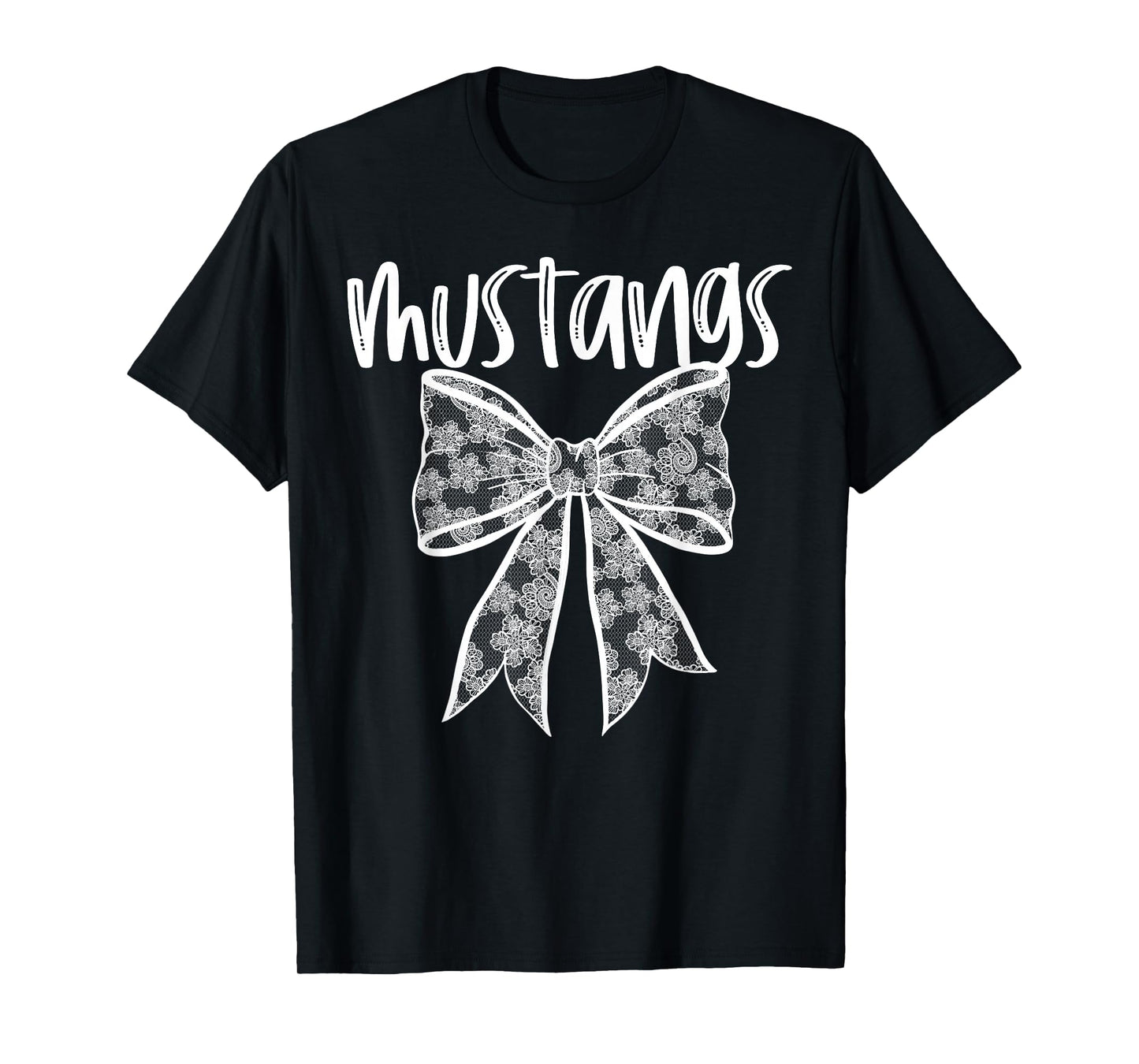 Mustangs Coquette Aesthetic Girly Team Mascot Lace Bow T-Shirt