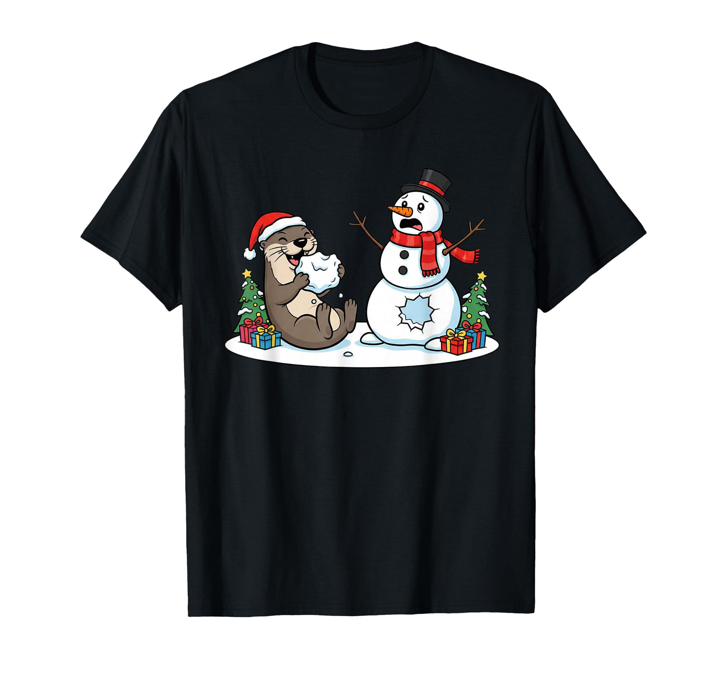 Funny Otter Snowman Christmas Tree Xmas Womens Mens Kids T-Shirt