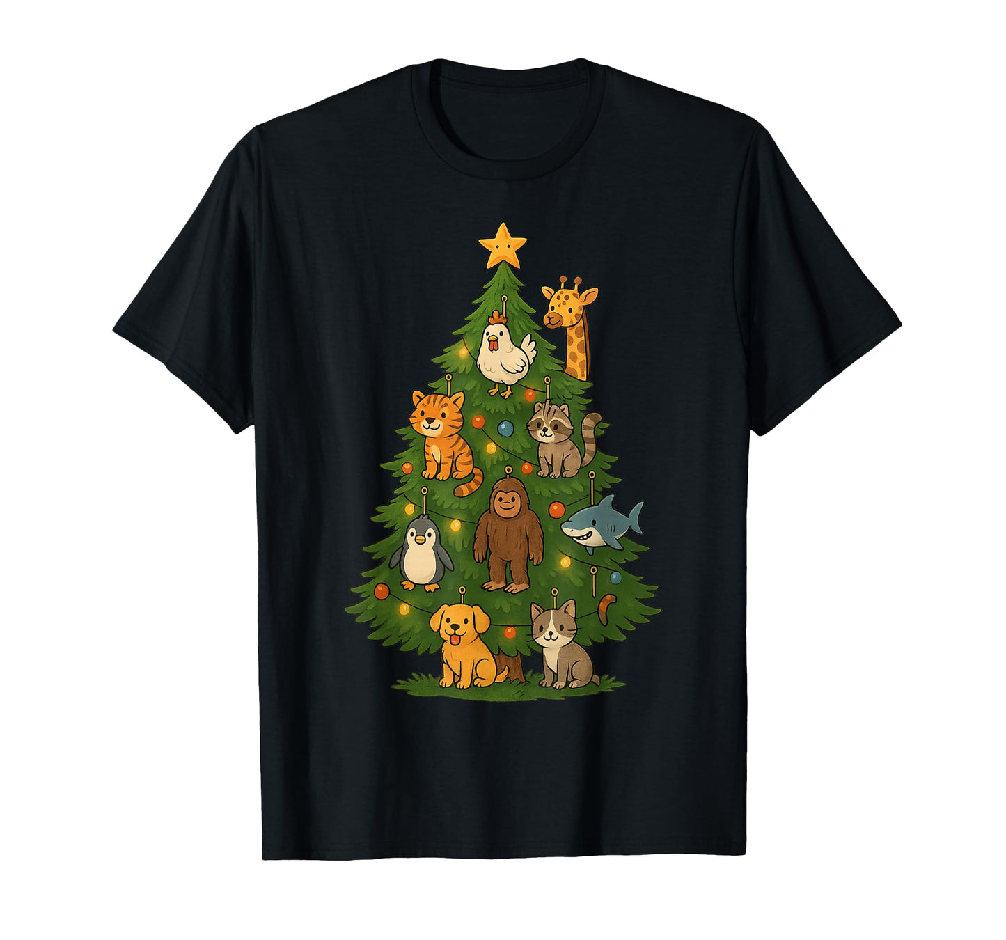 Cute Animals on Christmas Tree Design for Kids Pet Lovers T-Shirt