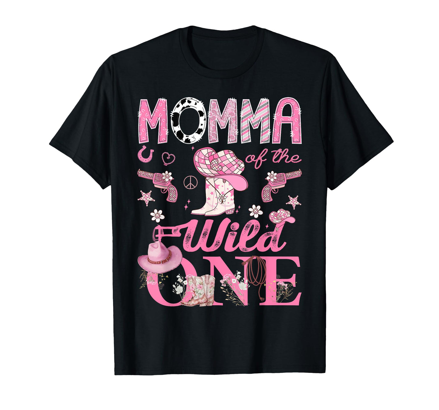 Momma Of The Wild One 1St Birthday CowGirl Disco T-Shirt