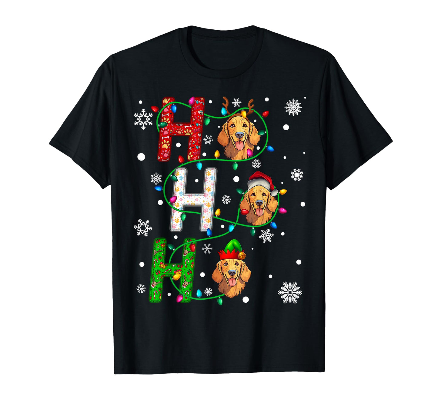 Santa Hat Ho Ho Family Christmas Golden Retriever Dog Xmas T-Shirt