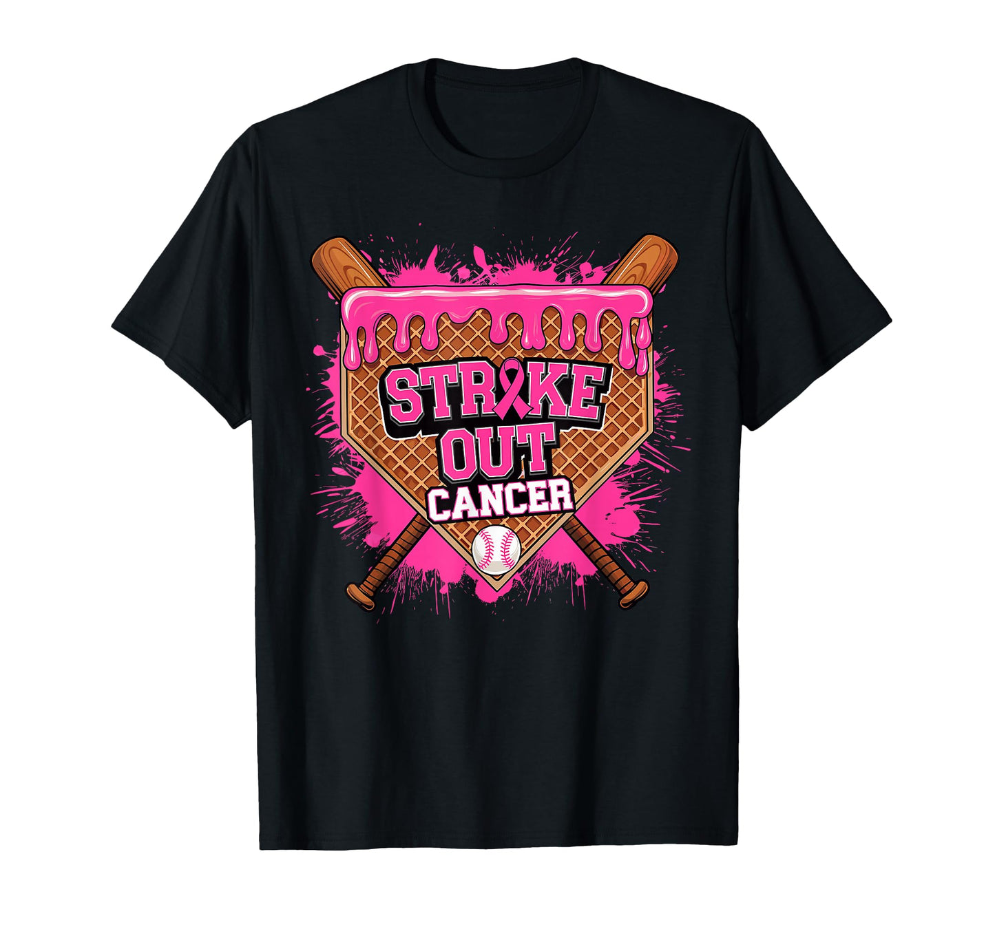 Strike Out Breast Cancer Warrior Baseball Drip Home Plate T-Shirt