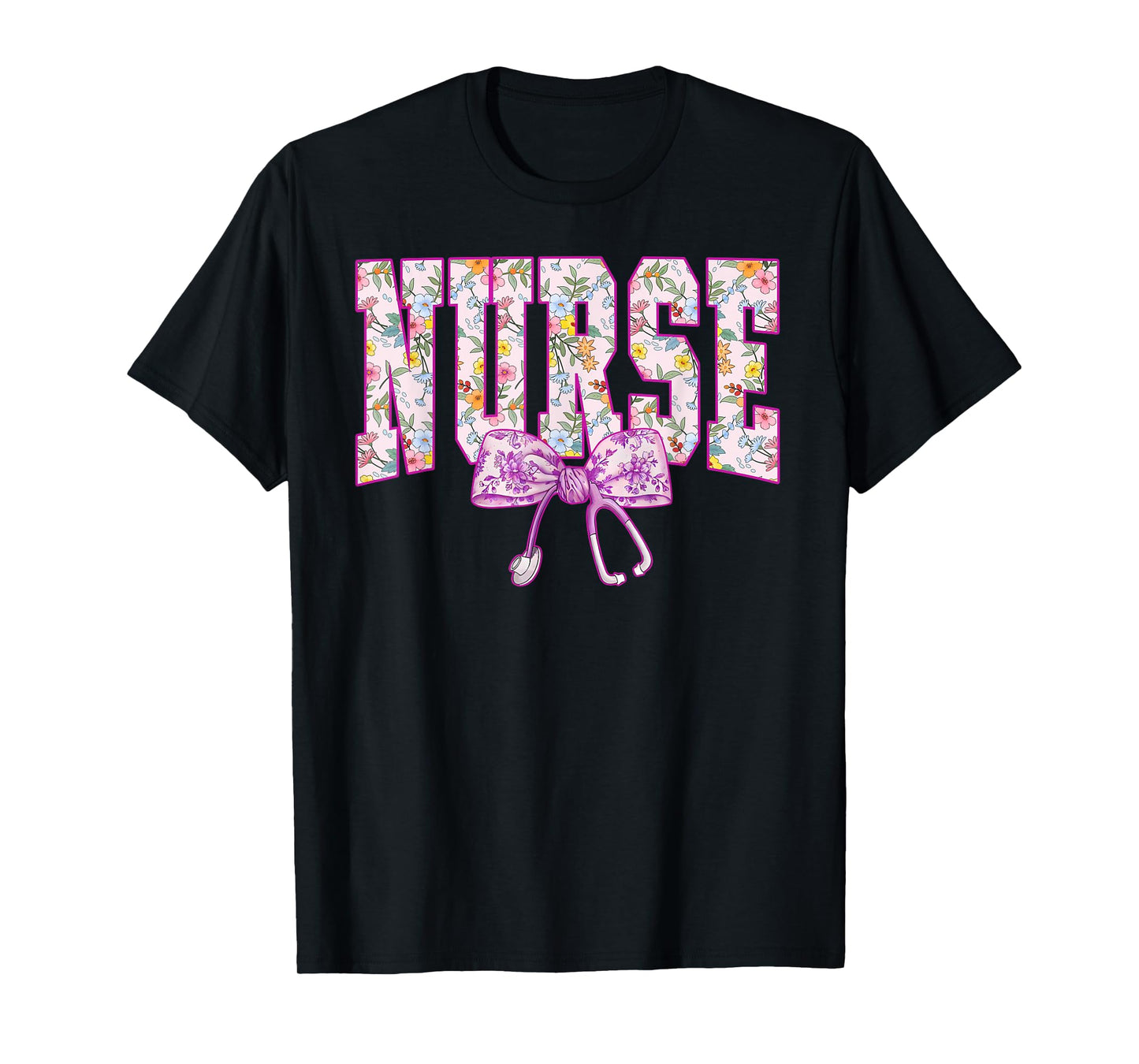 Cute Floral Pink Nurse Coquette Bow Stethoscope Nursing T-Shirt