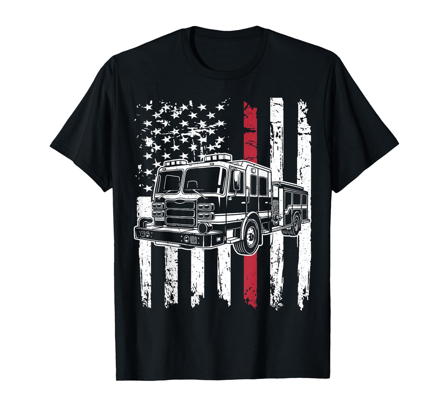 Firetruck USA Flag Firefighter Firemen Fire Rescuer T-Shirt