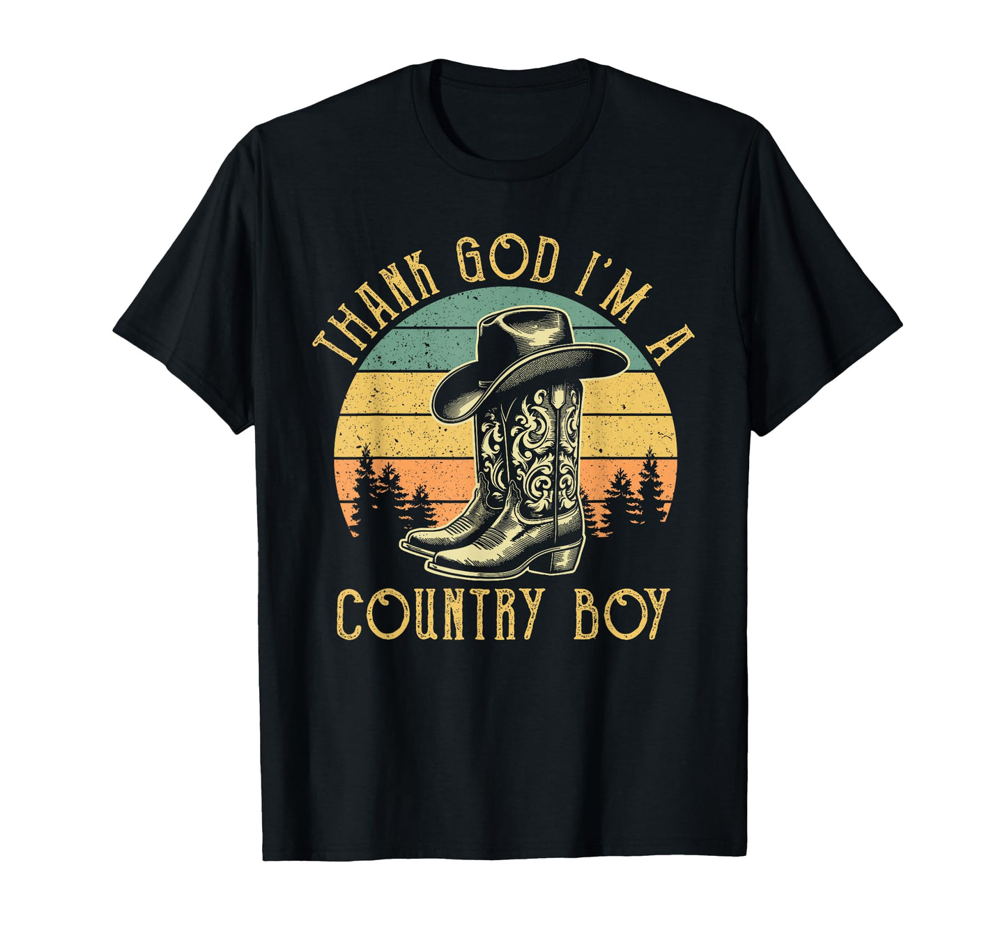 Thank God I'm A Country Music Boy Cowboy Western Retro T-Shirt