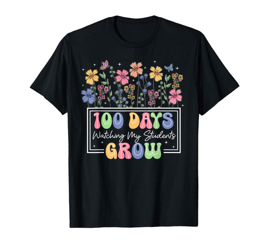 100 Days Of School Watching My Students Grow Boho Flowers T-Shirt