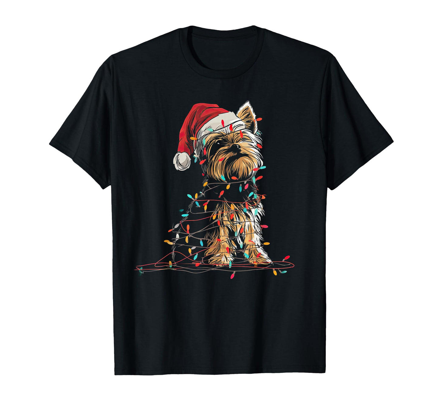 Funny Yorkshire Terrier Christmas Graphics Dog Lights Lover T-Shirt