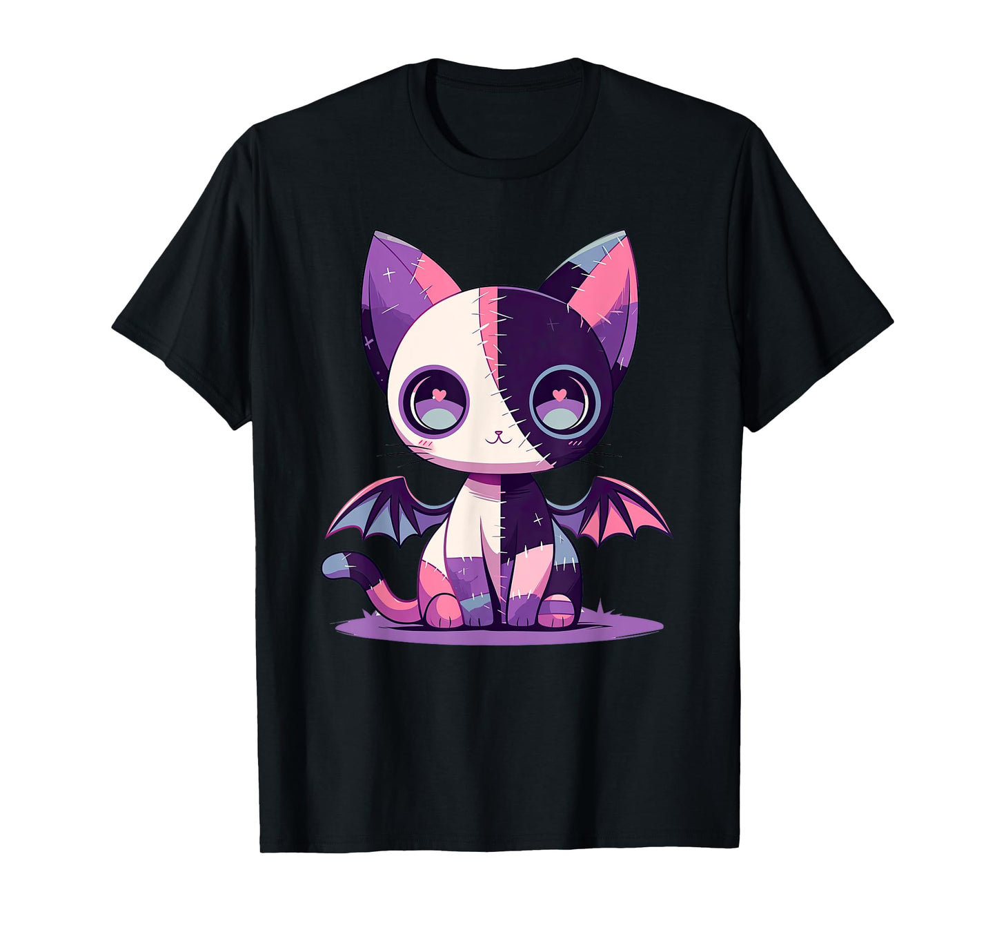 Kawaii Pastel Goth Creepy Cute Witchy Zombie Patchwork Cat T-Shirt