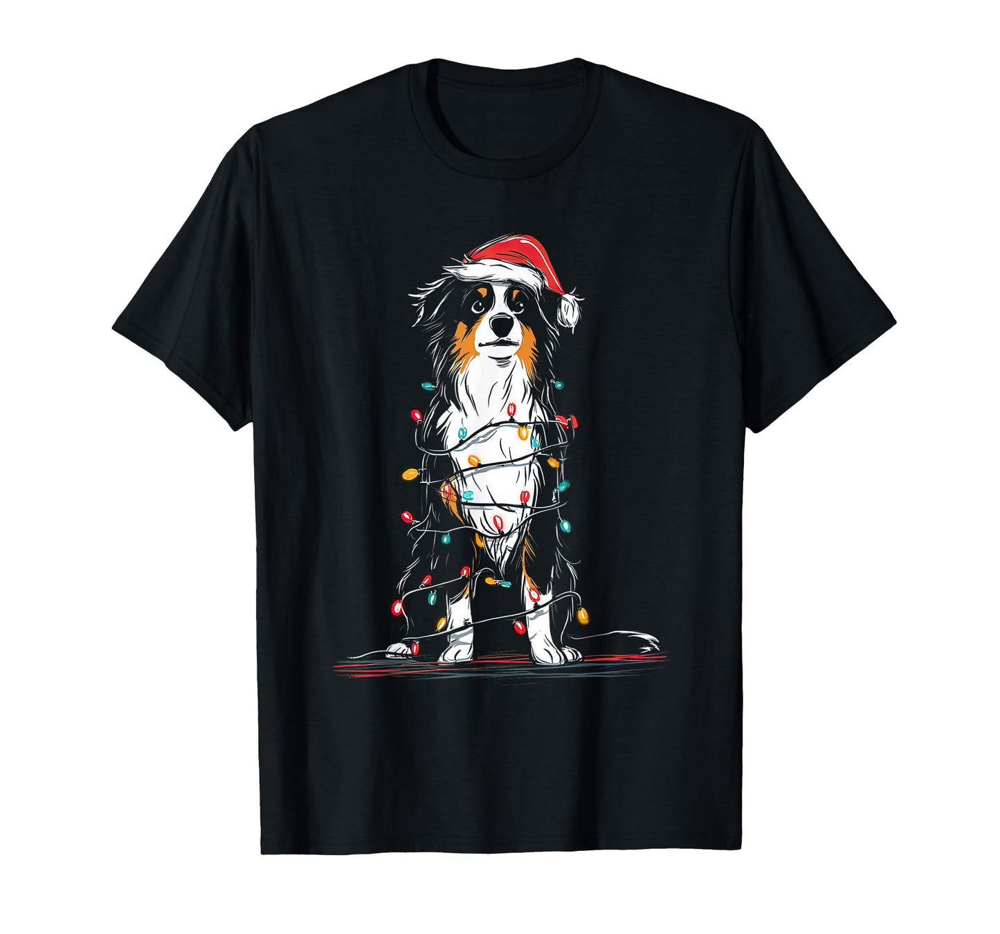 Australian Shepherd Christmas Graphics Dog Lights Aussie T-Shirt