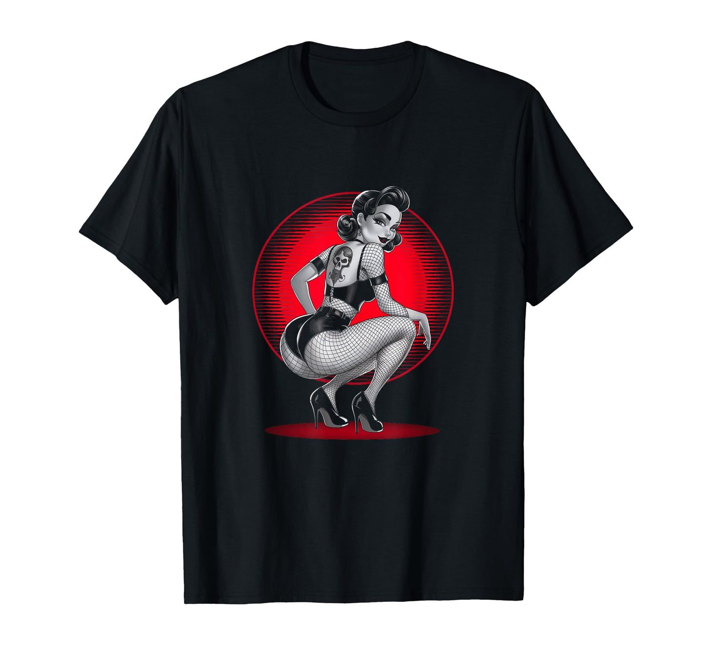 Retro Gothic Halloween Men Women Tees Tattoo Goth Pin-up Girl Vintage Rockabilly Unisex-Adults T-Shirt Black Small Short Sleeve