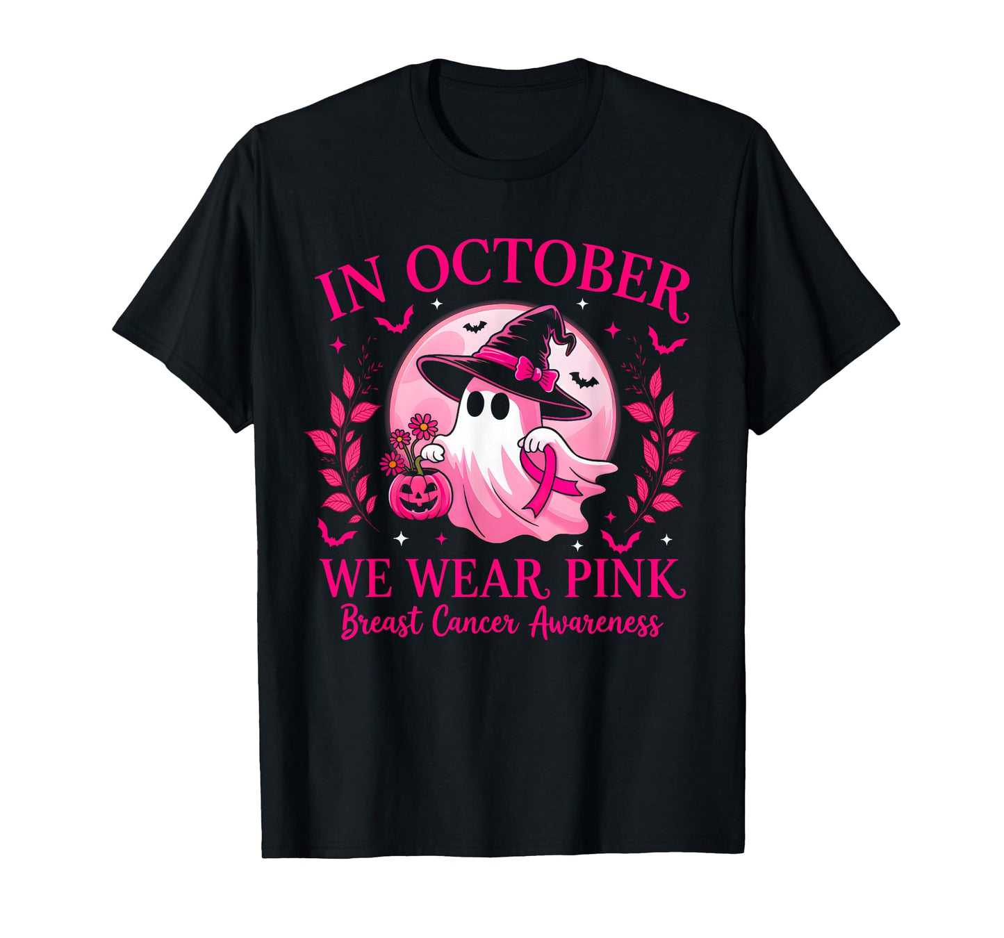 In October We Wear Pink Shirt Ghost Halloween Breast Cancer T-Shirt