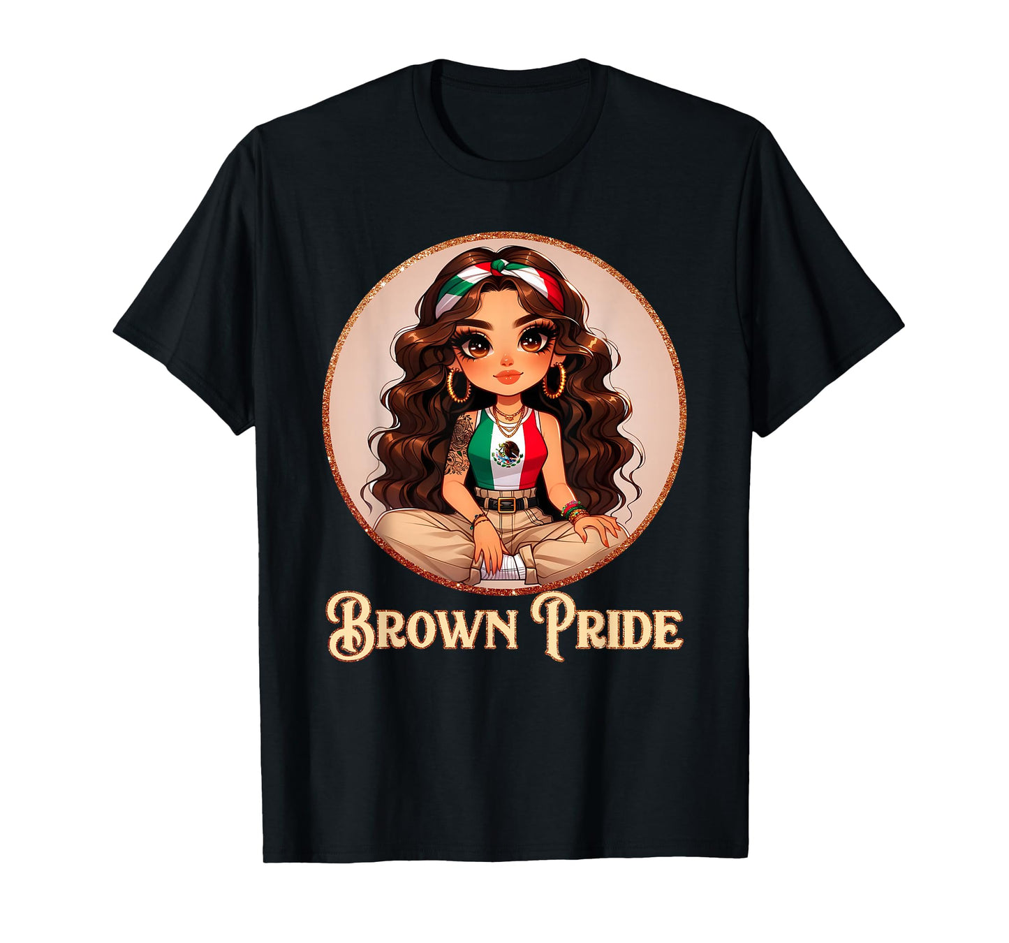 Brown Pride Chicana Chola Chibi Girl Hispanic Heritage Month T-Shirt