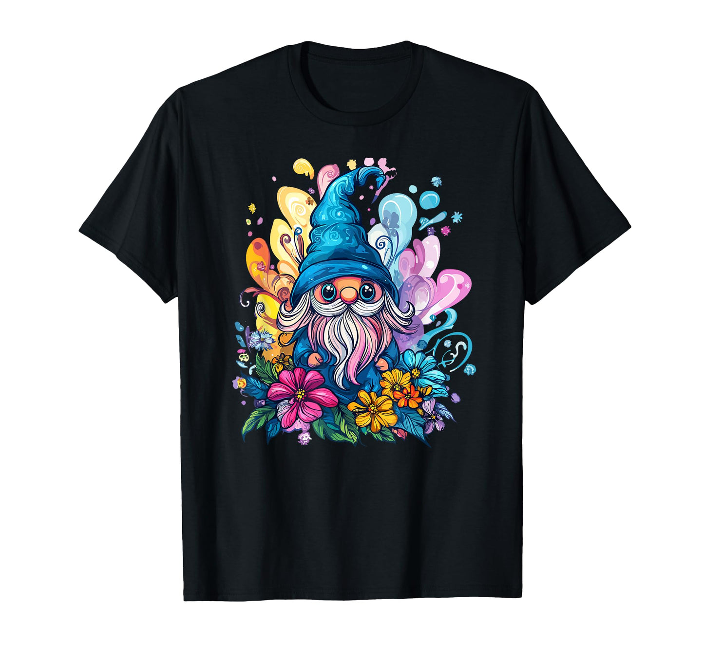 Colorful Gnome Surrounded By Vibrant Flowers T-Shirt