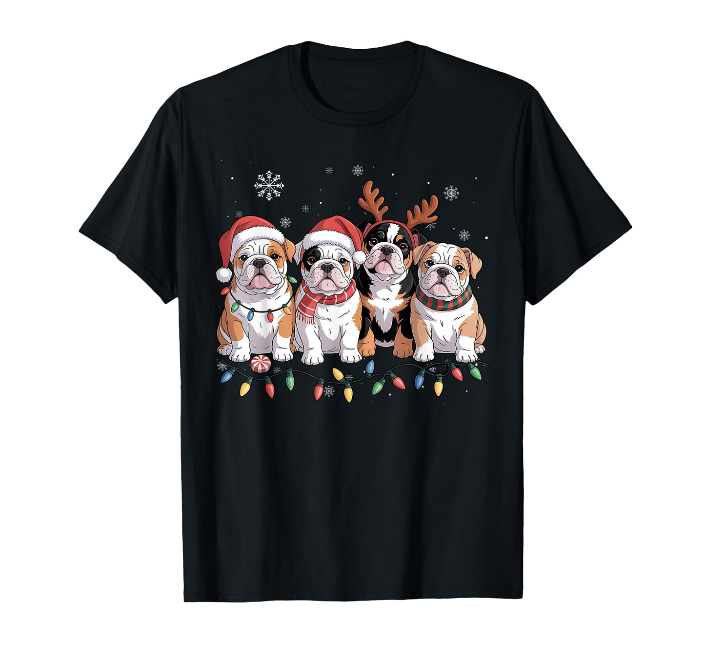 Cute Four English Bulldog Christmas for Women Men Dog Lover T-Shirt