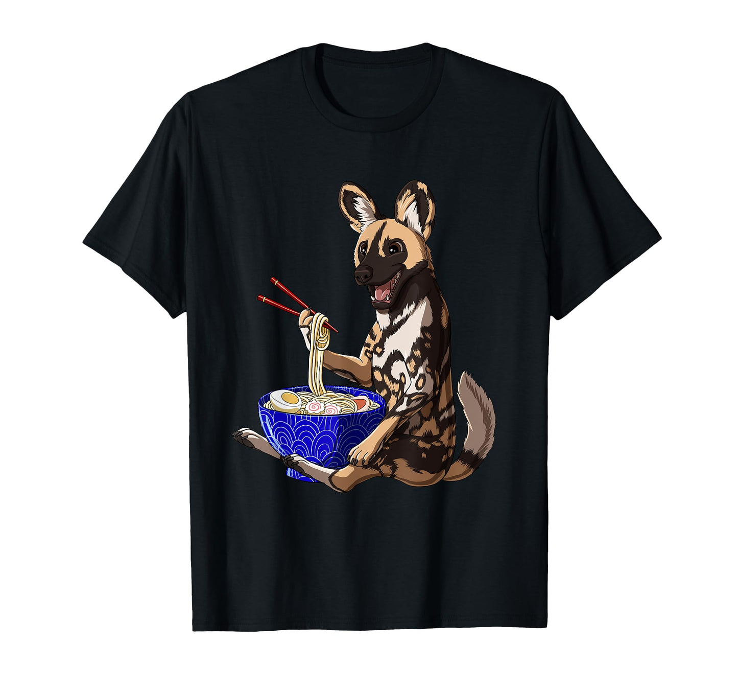 Japanese Noodles Kawaii Ramen Bowl Funny African Wild Dog T-Shirt