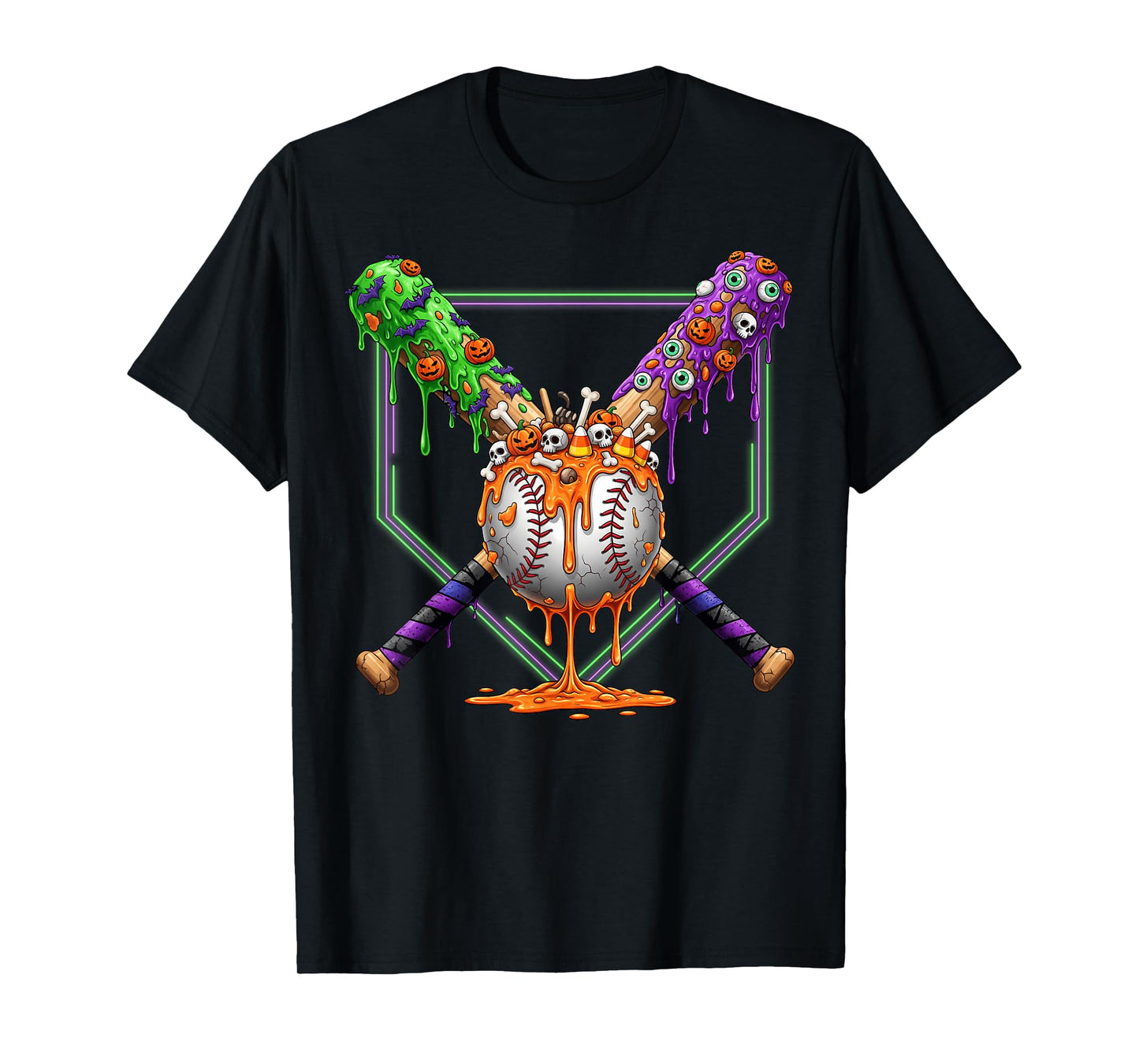 Spooky Baseball Ice Cream Drip Home Plate Dripping Halloween T-Shirt